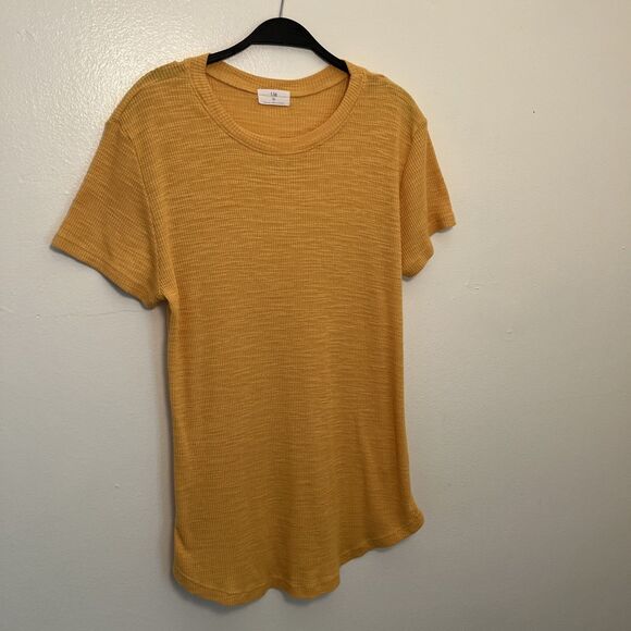 Anthropologie T.La Ribbed Knit Crewneck Curved Hem Tee Shirt Dress, Mustard- XL - Picture 2 of 8